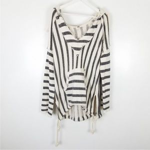 Free People Oversized Distressed Slouchy Nautical Striped Hoodie with Rope